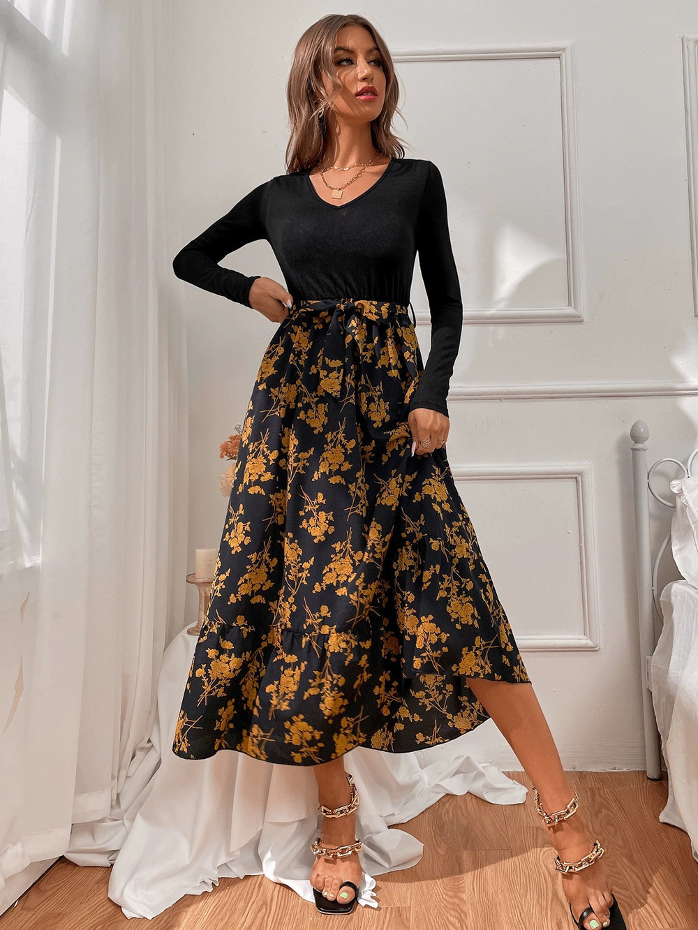 ZARA Soft Floral Print Midi Dress for Autumn Winter Vacation